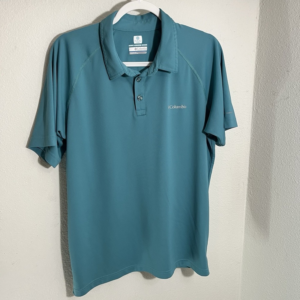 Columbia Men's Large Polo Shirt Blue Omni Freeze Zero Sweat Activated Cooling